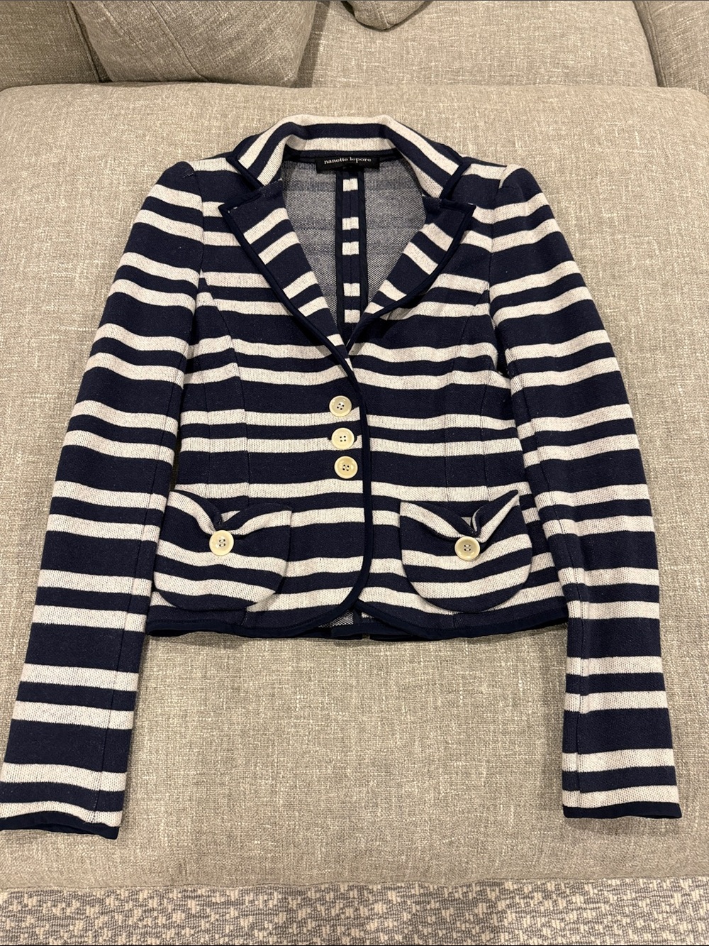 Nanette Lepore Navy and White Striped Blazer